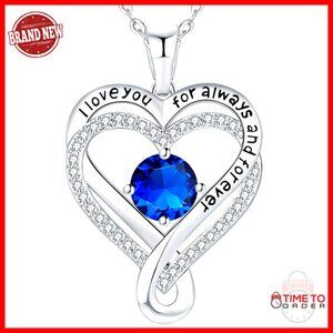 Sterling Silver Infinity Heart Necklace Elegant Birthstone Gift I Love You